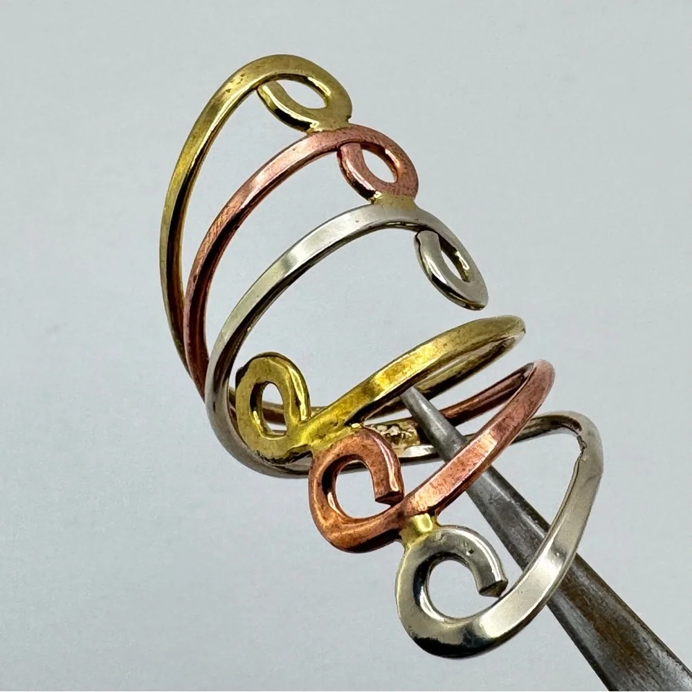 Vintage Mexico Tri Tone Silver Gold Rose Gold Overlay Swirl Statement Ring